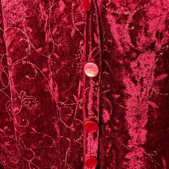 Vintage Crushed Velvet Babydoll Top Fairy Grunge Size 26 28 Red Floral Sparkly - Picture 3 of 13